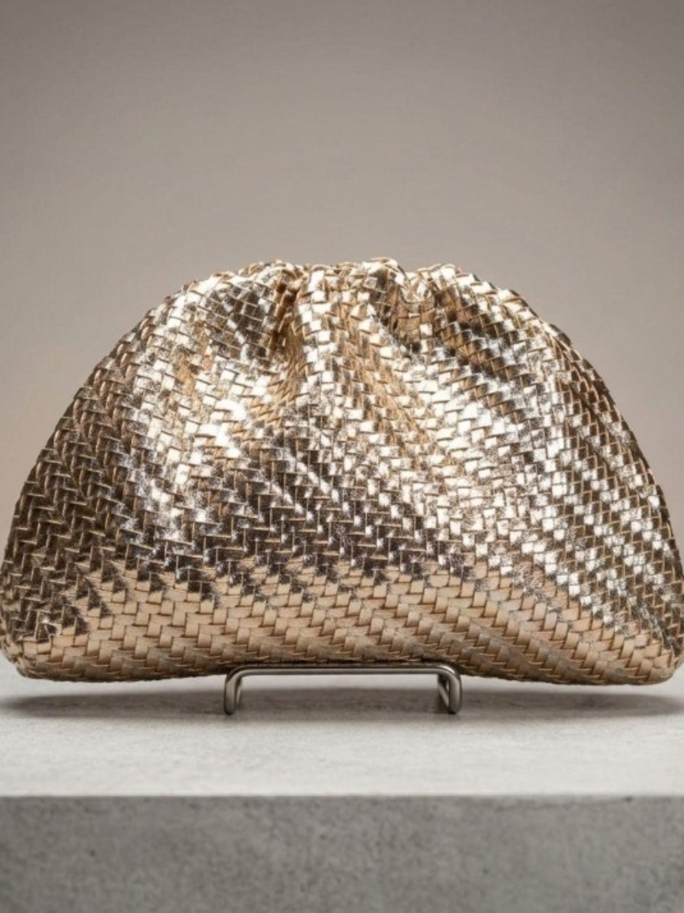 Woven Metallic Gold Mini Pouch Clutch